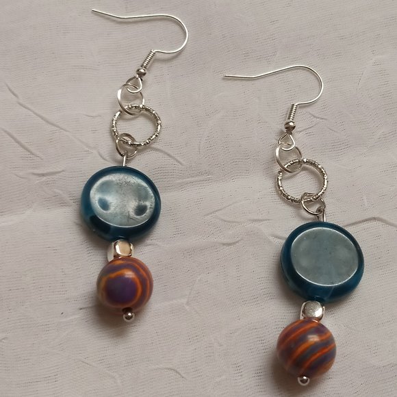 Steel Homemade Hand Crafted Dangle Earrings with Synthetic Stones #59 - Picture 9 of 12